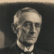 Marchetti, a generated portrait: an elderly man in a heavy tweed suit and wire spectacles, looking levelly past the camera.